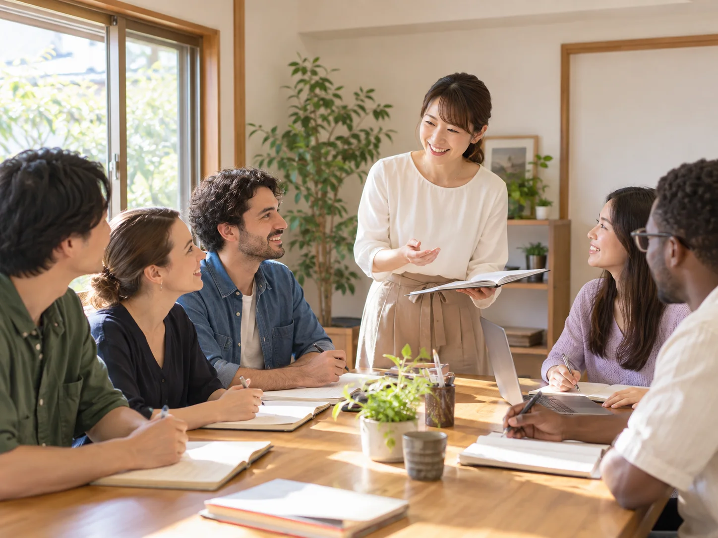 講師が参加者5名に教える少人数講座のイメージ